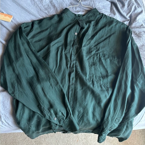 Stock Options 100% Silk Green Longsleeve Size Medium NWOT Comfy Button Up Blouse - Picture 2 of 16